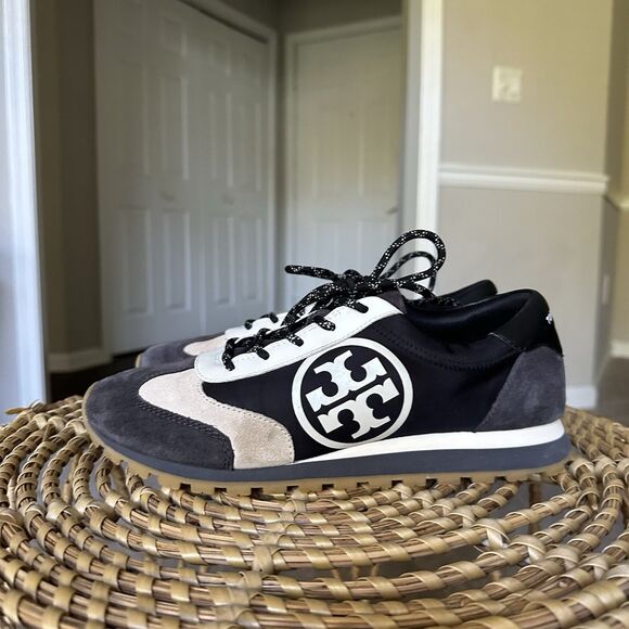 Tory Burch Women's Sawtooth Designer Sneakers Shoes Size 9M Black/Gray Lace-Up - Picture 6 of 11
